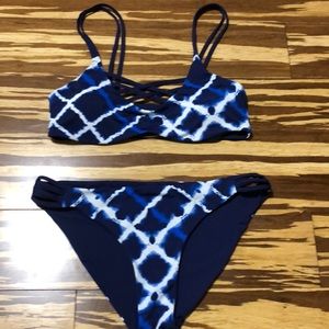 This is a blue Interchangeable 2 pice swimsuit.